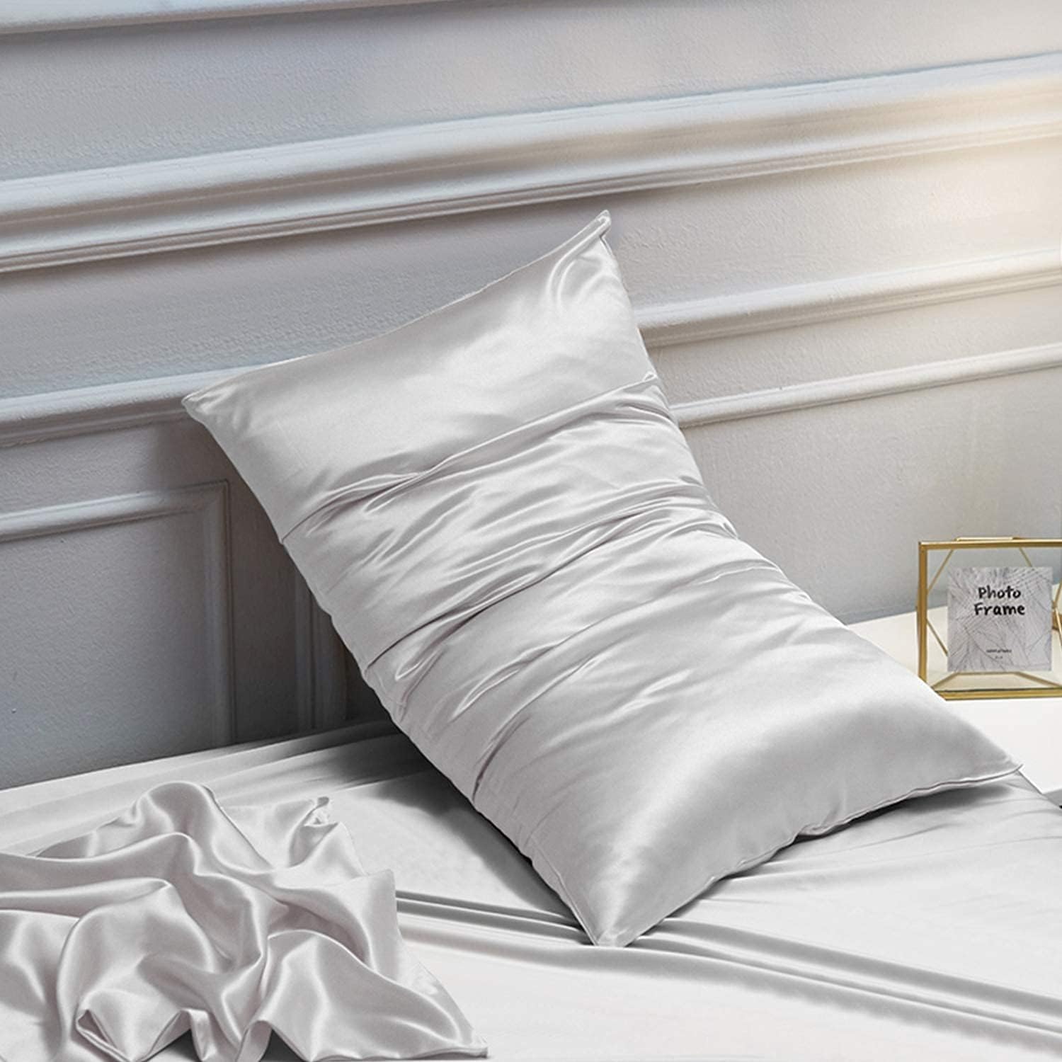 Ntbay 2 Pack Satin Standard Pillowcases for Hair and Skin, Luxurious and Silky Pillow Cases with Envelope Closure, 20x26 Inches, Silver Gre…