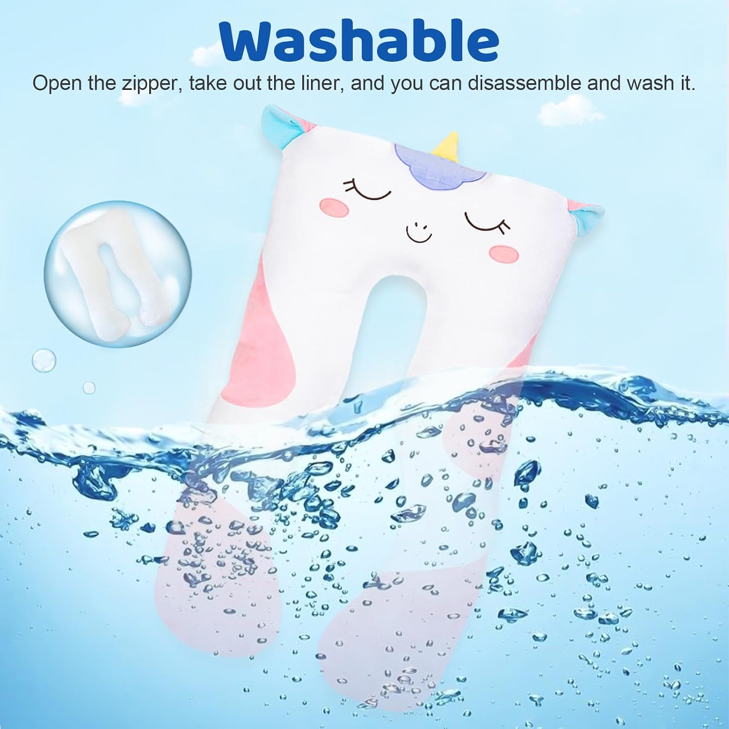 47x23 inch U Shaped Long Plush Body Pillows for Kids, Stuffed Animal Unicorn Soft Large Pillow for Sleeping, Big Cute Plushies, Washable…
