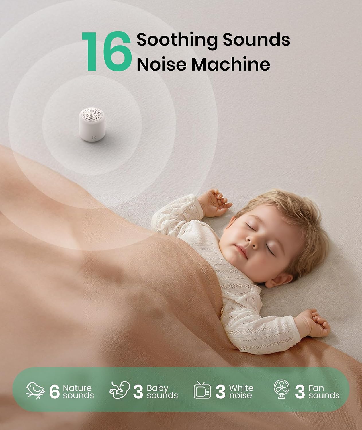 Restnature White Noise Machine for Baby, Portable Rechargeable Sound Machine with 20 Soothing Sounds & Sleep Timer for Adults, Travel, Home…