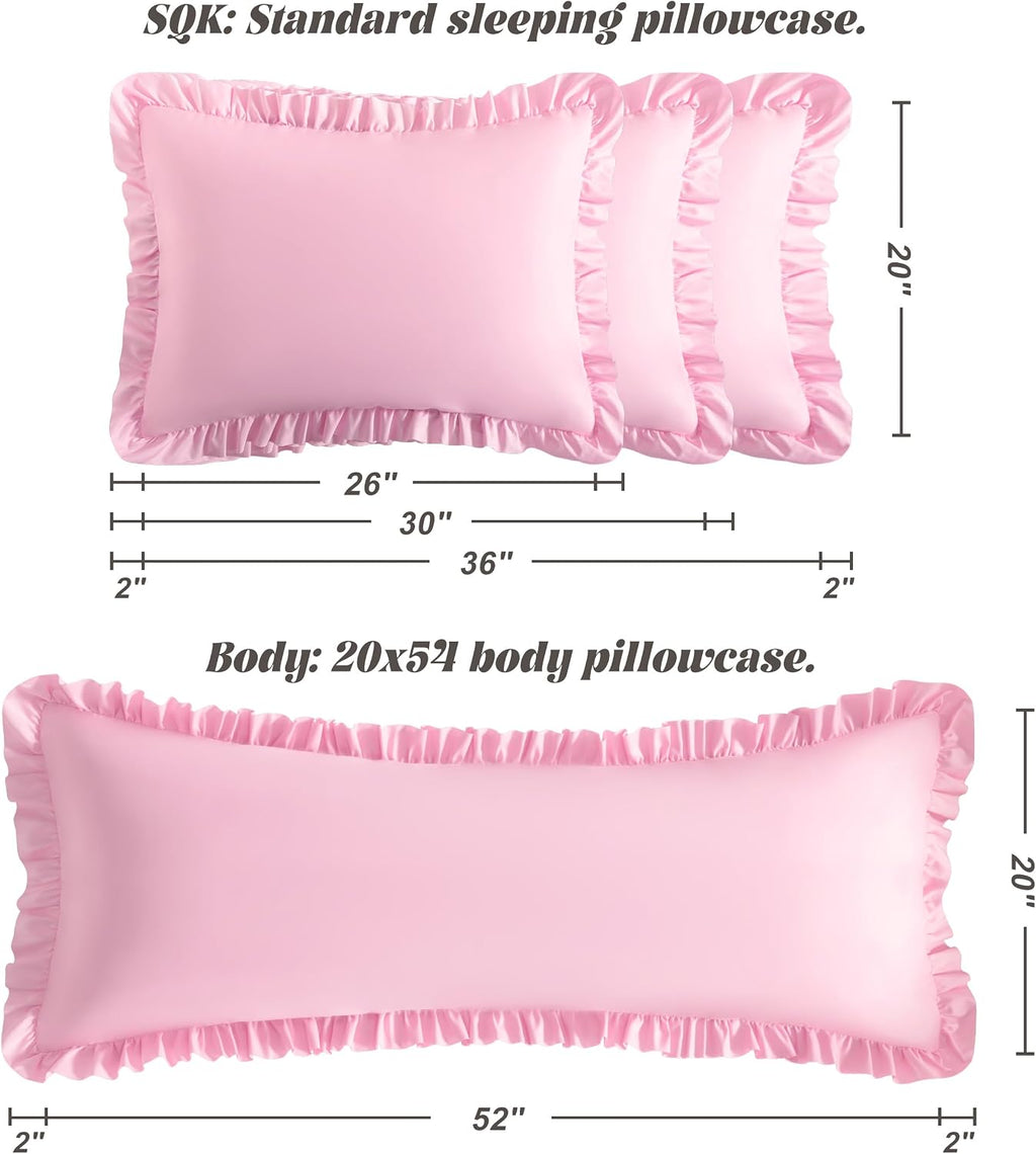 Bedsum Ruffled Pillow Shams Queen 20x30 Set of 2, Brushed Microfiber Pillowcases with Envelope Closure, Soft Wrinkle-Resistant, Pink Pink