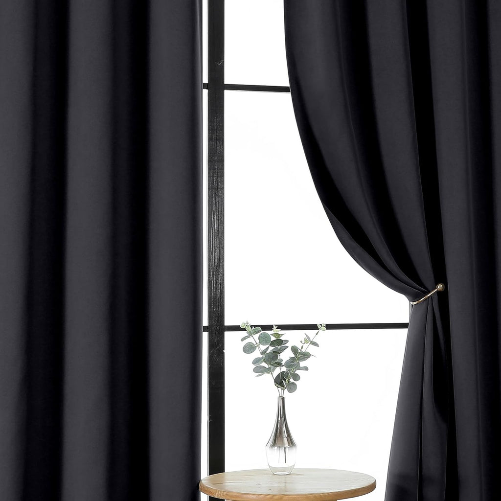 Gwine Black Blackout Curtains for Living Room 72 inches Long 2 Panels, Thermal Insulated Noise Reducing Window Treatment Curtains for…