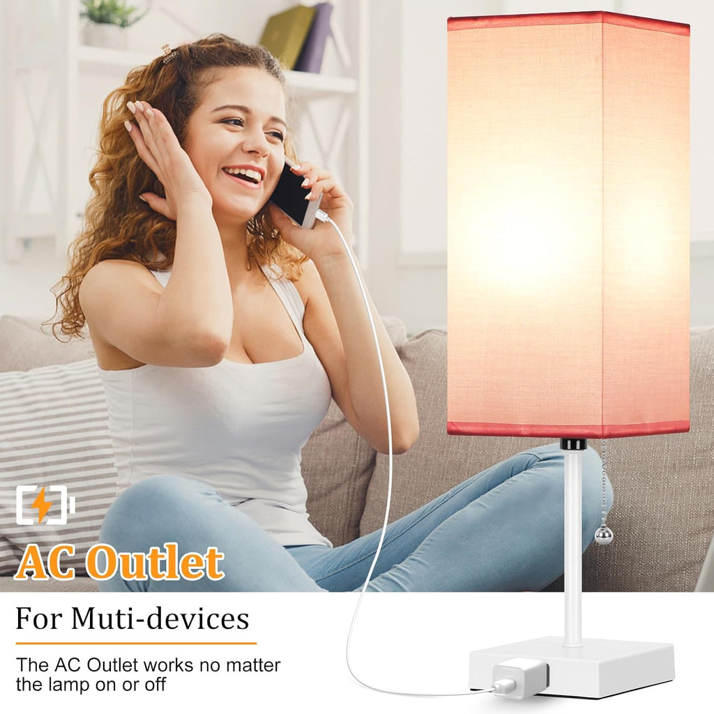 18'' Table Lamp for Bedroom set of 2,3-Color Bedside Lamps with Pull Chain Table Lamps for Night stands, Small Night Light Lamps with 2…