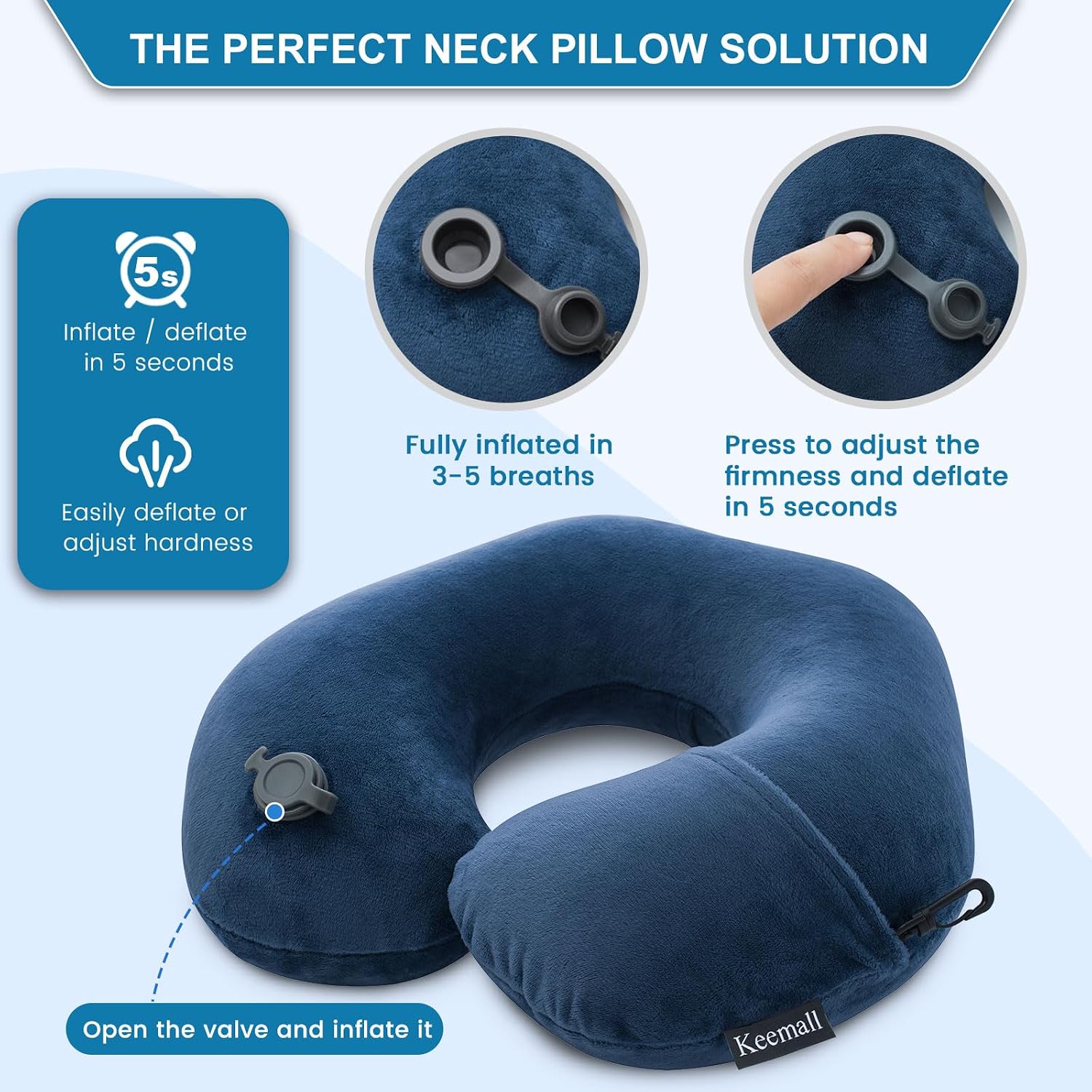 Keemall Travel Neck Pillow for Airplane, Compact Inflatable Neck Pillow for Traveling Long Flights, Adjust Firmness Neck Suport Pillow…