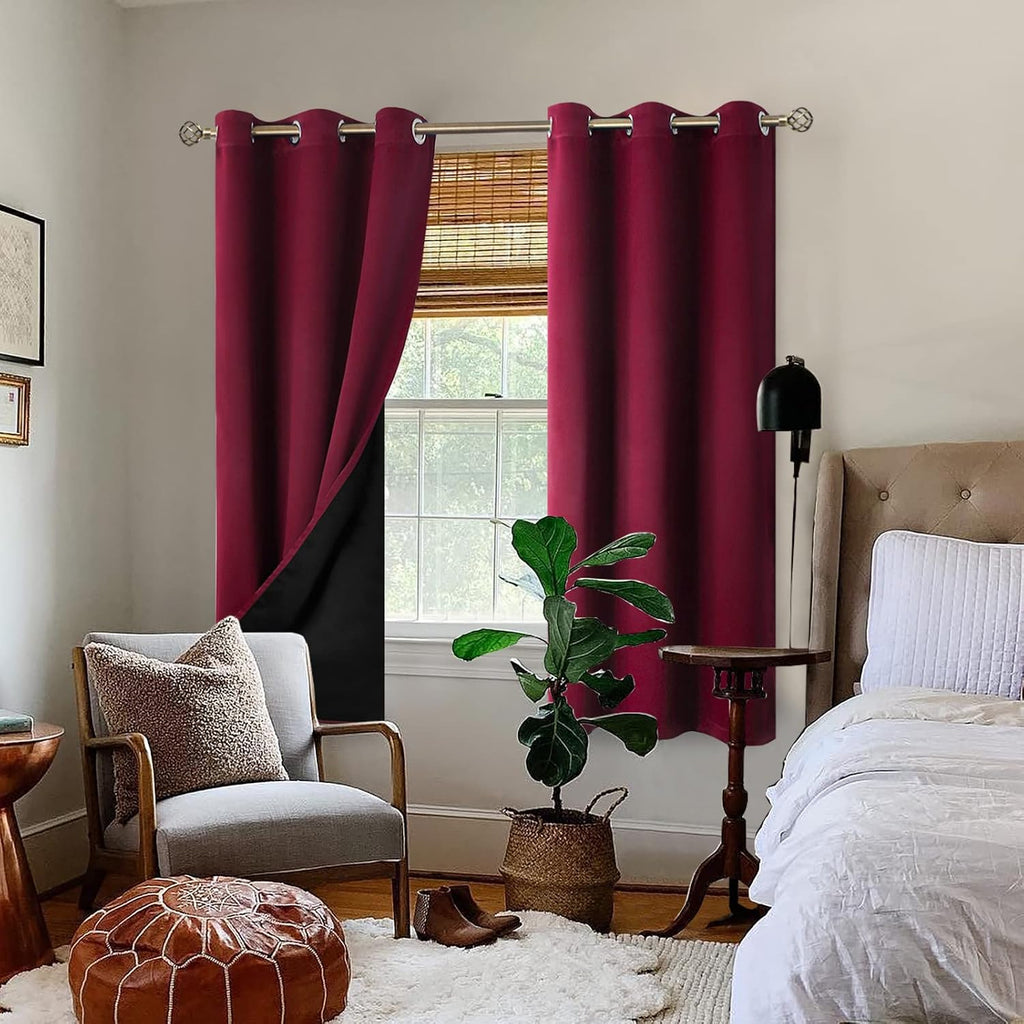 BGment Thermal Insulated 100% Blackout Curtains for Bedroom with Black Liner, Double Layer Full Room Darkening Noise Reducing Grommet Curta…