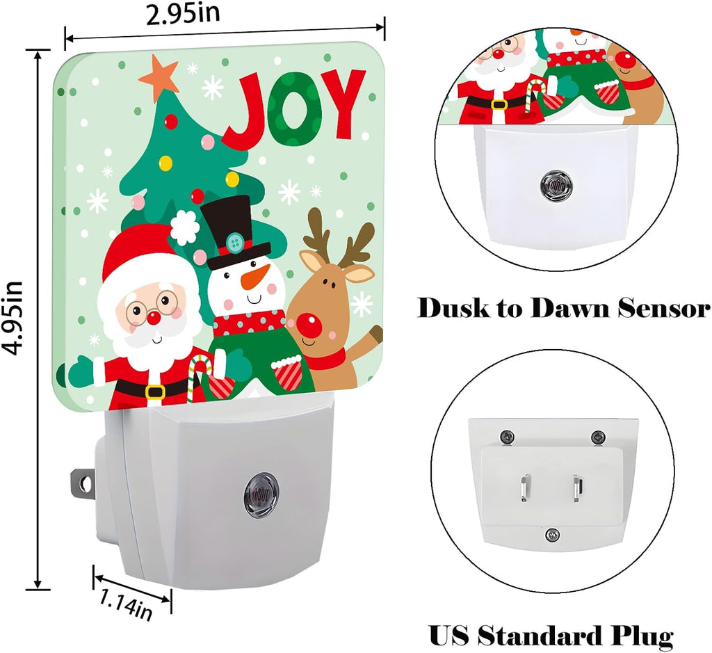 Santa Claus Snowman and Reindeer Night Light, Plug Into Wall with Dusk To Dawn Light Sensors, Warm Nightlights for Bedroom, Bathroom…