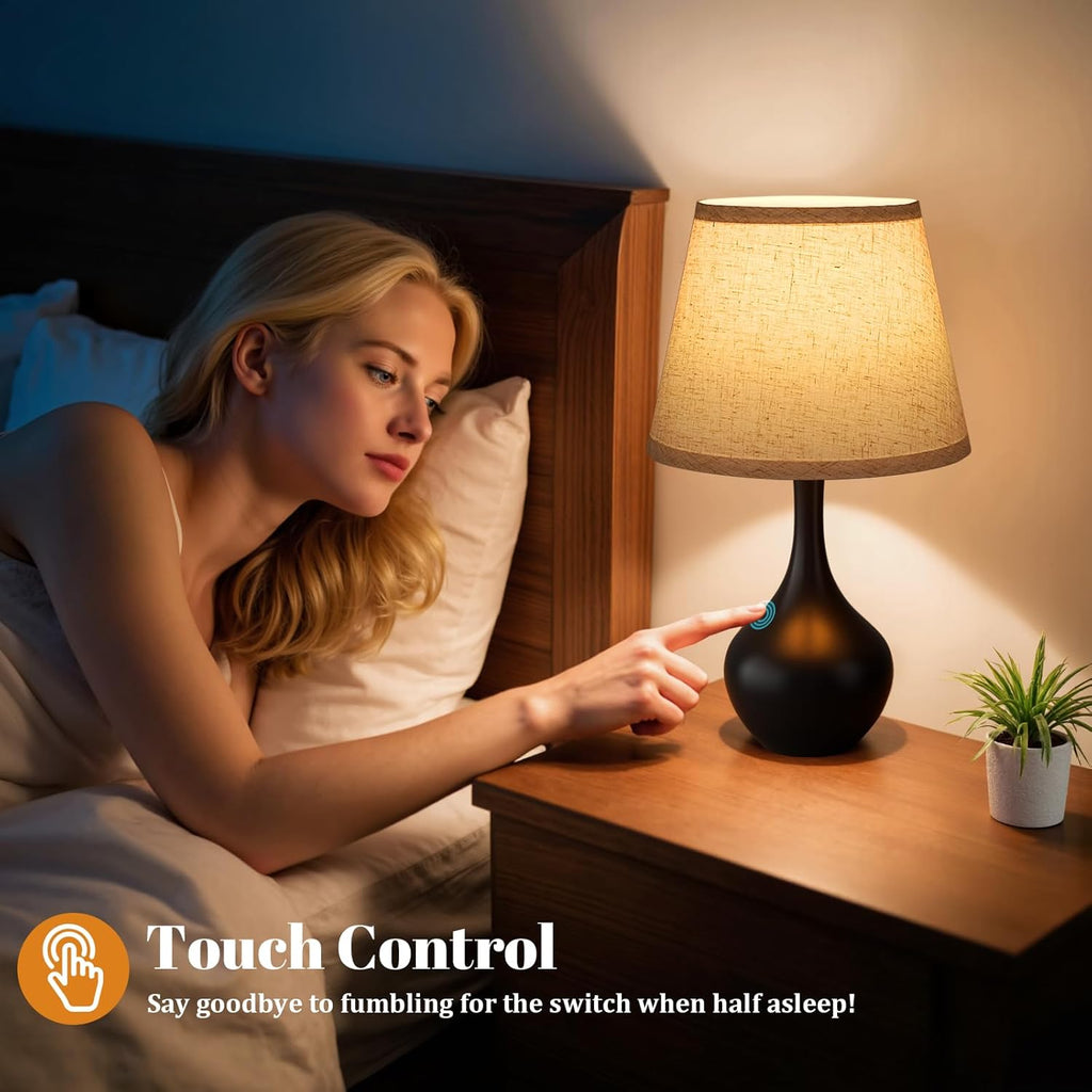 Seealle Touch Table Lamps for Bedroom Set of 2,3-Way Dimmable Small Bedside Lamps for Night Stands with Wires, Black Desk Lamps for Kids…