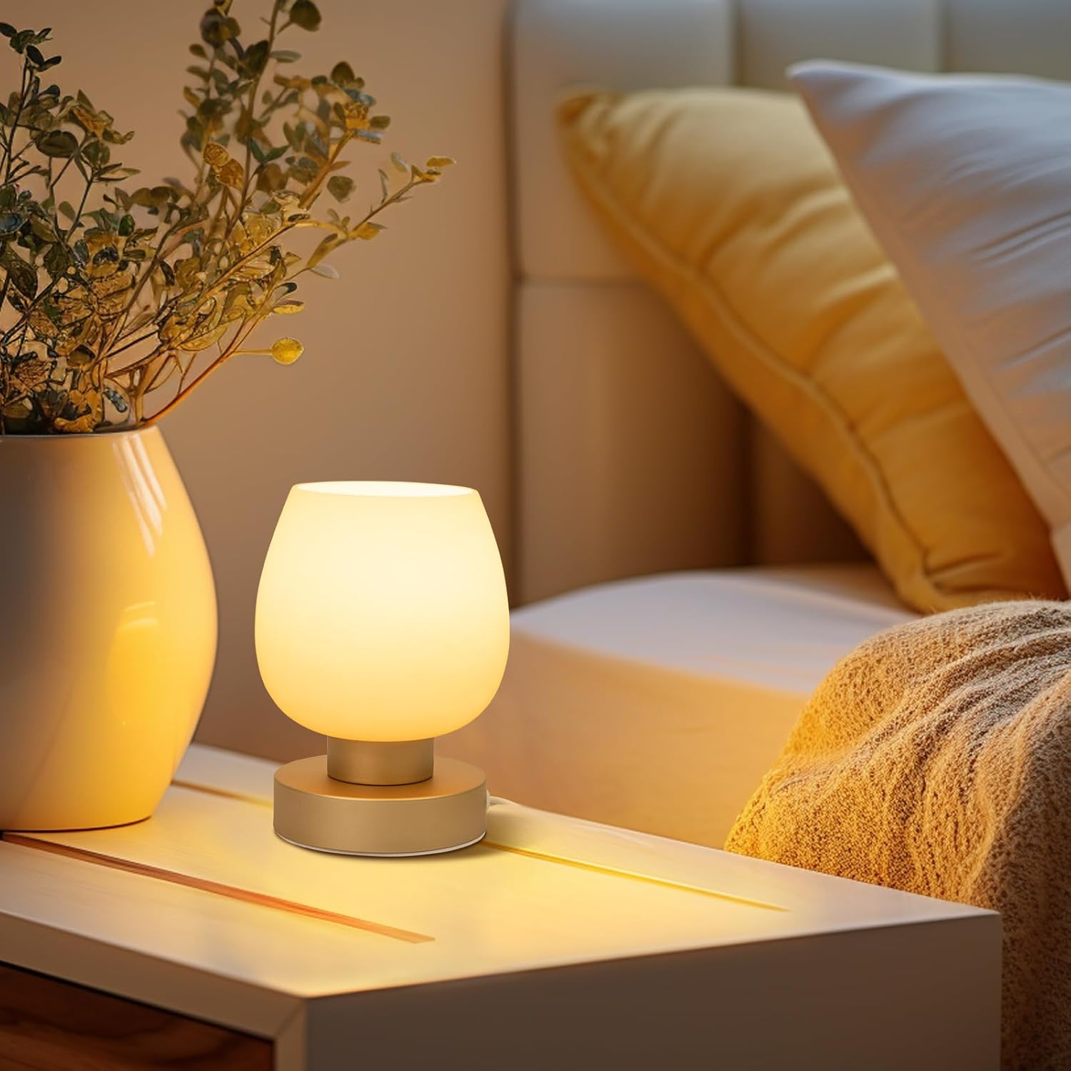 Touch Bedside Table Lamp Set of 2 - Small Modern Table Lamp for Bedroom Living Room Nightstand, 3-Way Dimable Desk lamp with Desert…