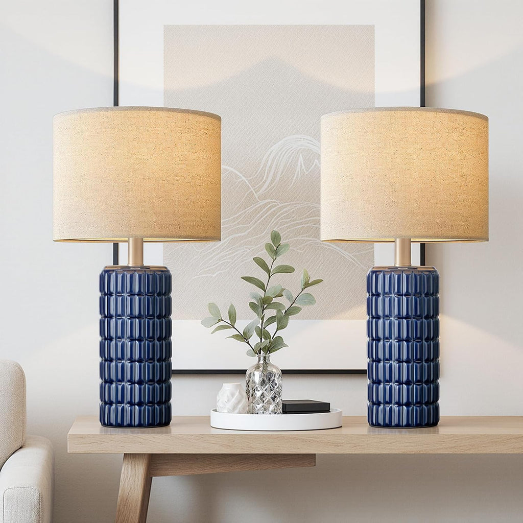 SeealleLighting 23" Modern Ceramic Table Lamps Set of 2 - Table Lamps for Living room, Farmhouse Bedside Night Stands Lamp for Bedroom, Whi…
