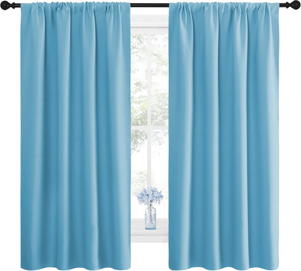 NICETOWN Kitchen Blackout Curtains Panels - Window Treatment Thermal Insulated Room Darkening Rod Pocket Drapes for Bedroom (Teal Blue…