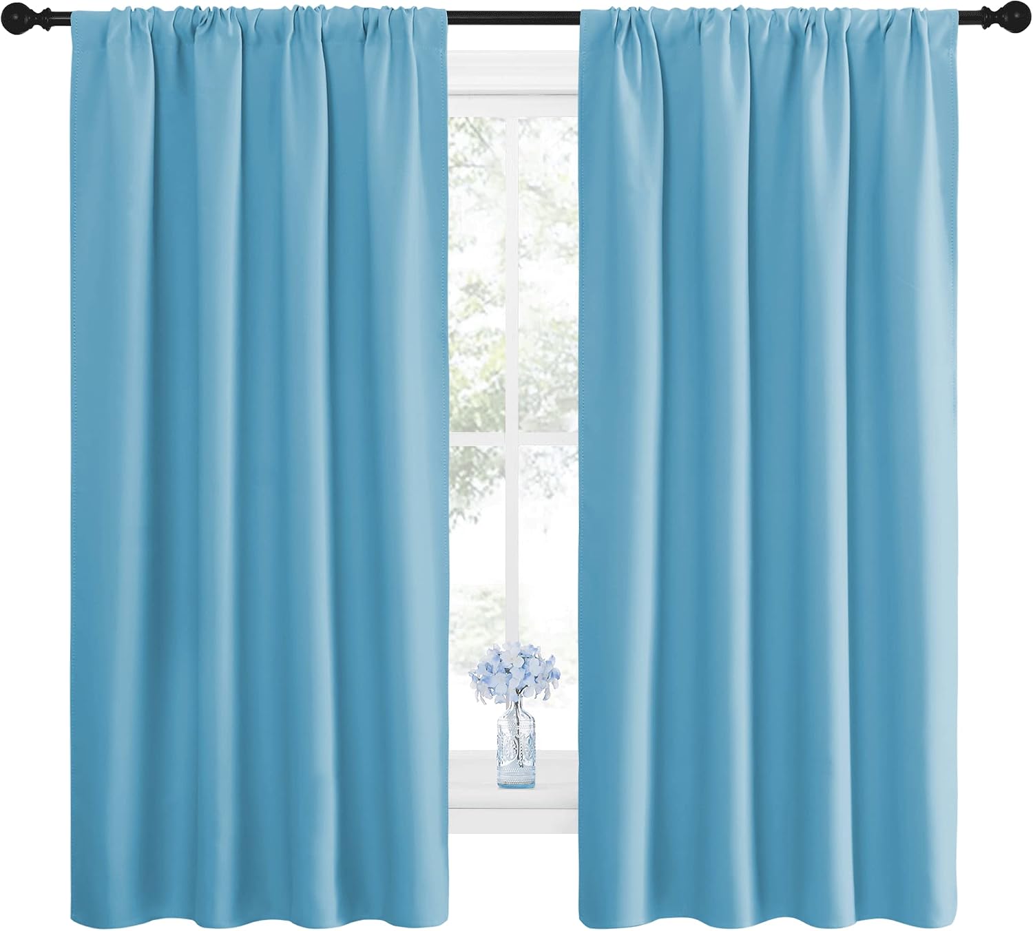 NICETOWN Kitchen Blackout Curtains Panels - Window Treatment Thermal Insulated Room Darkening Rod Pocket Drapes for Bedroom (Teal Blue…