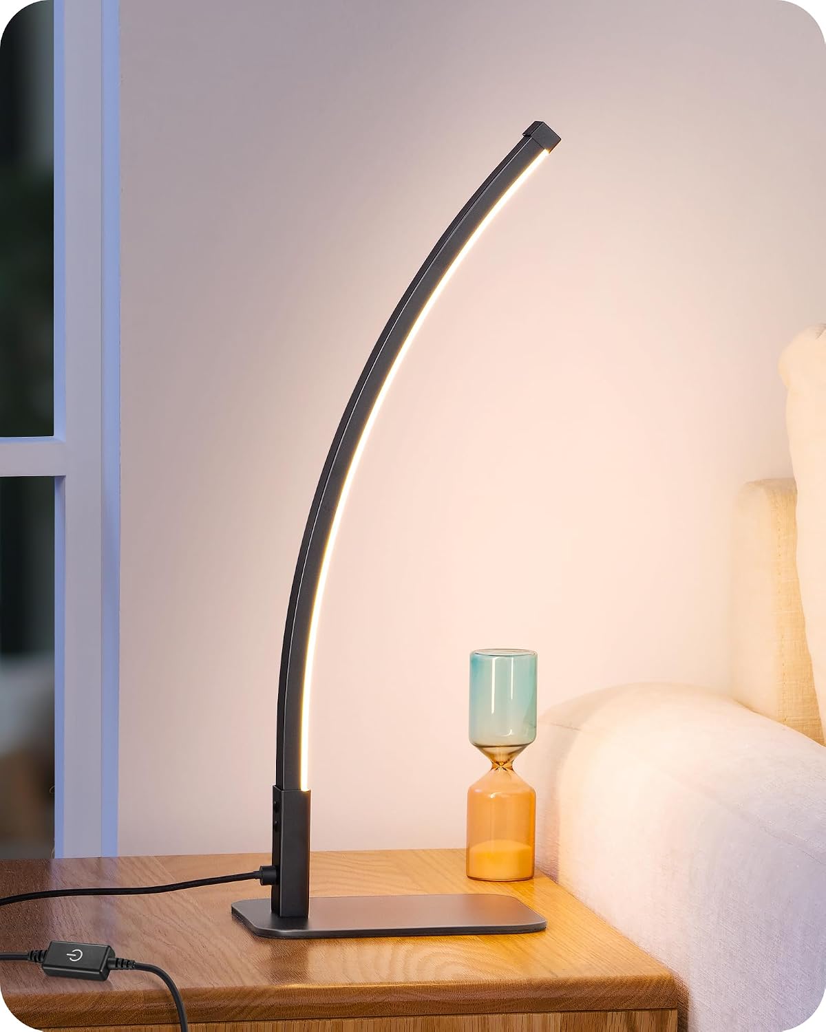 EDISHINE Curved LED Table Lamp, Modern Bedside Lamp with 3 Color Temperature & Stepless Dimming, Aluminum & Iron, Nightstand Lamp for…
