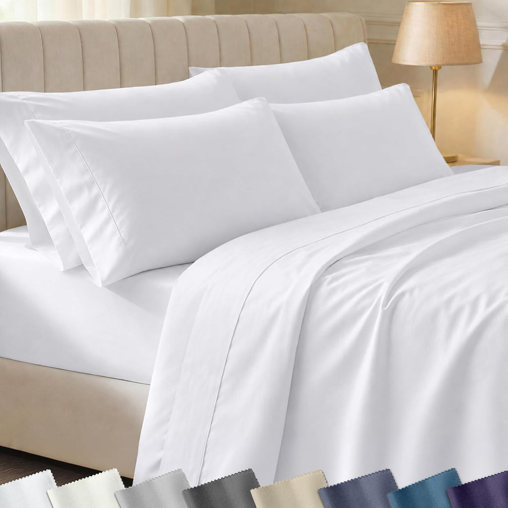 CaliforniaDesignDen California Design Den 6 Pc King Size Sheet Set with 4 Pillowcases - Soft 400 Thread Count 100% Cotton Sheets, Sateen, D…