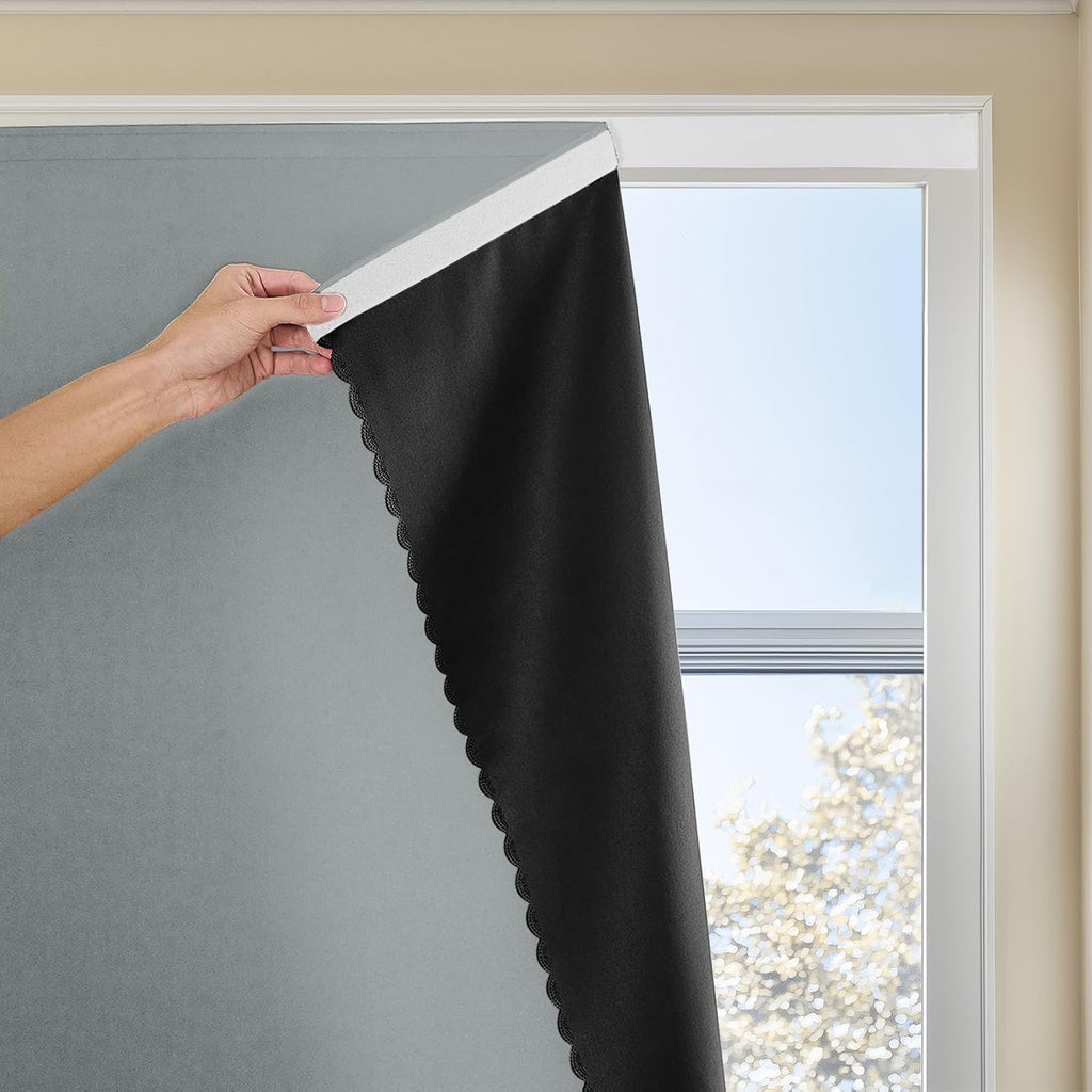 Jilron Magic Tape Stick on Portable Curtains for Windows, Bedroom Blackout Curtains for - Thermal Lnsulated No Drill Curtains Room Darkening…