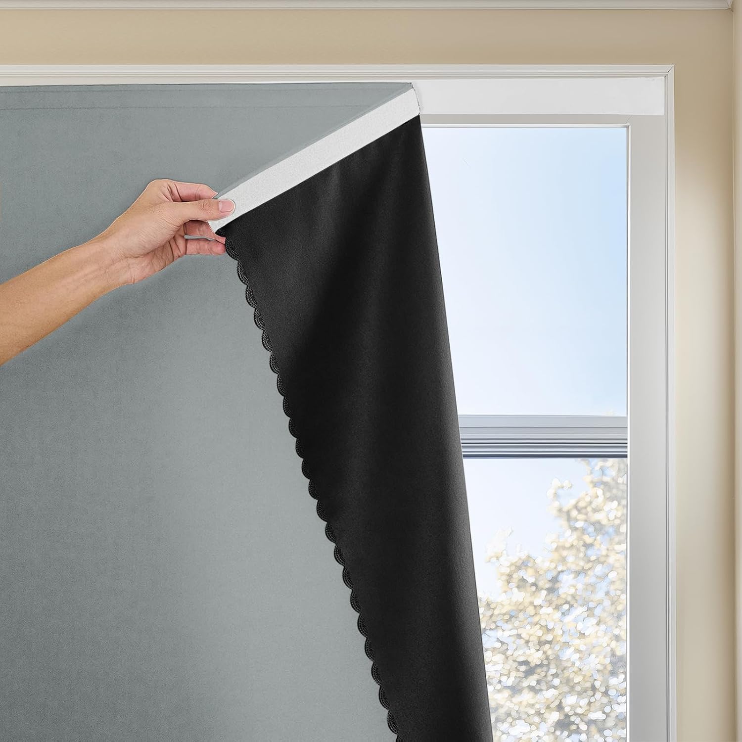 Jilron Magic Tape Stick on Portable Curtains for Windows, Bedroom Blackout Curtains for - Thermal Lnsulated No Drill Curtains Room Darkening…