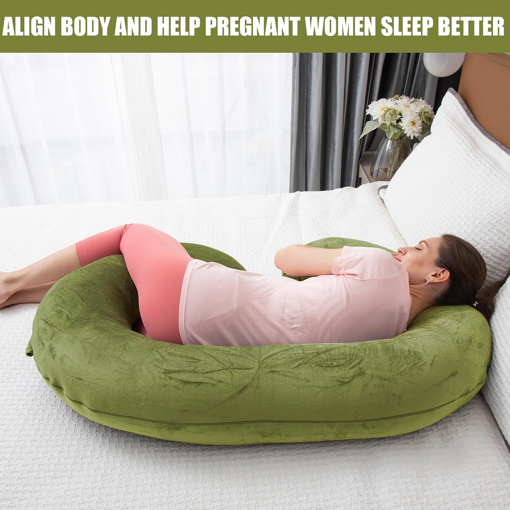 1 MIDDLE ONE Pregnancy Pillow, C Shaped Full Body Pregnant Women Sleeping Pillow for Maternity Support with Cover (Green)