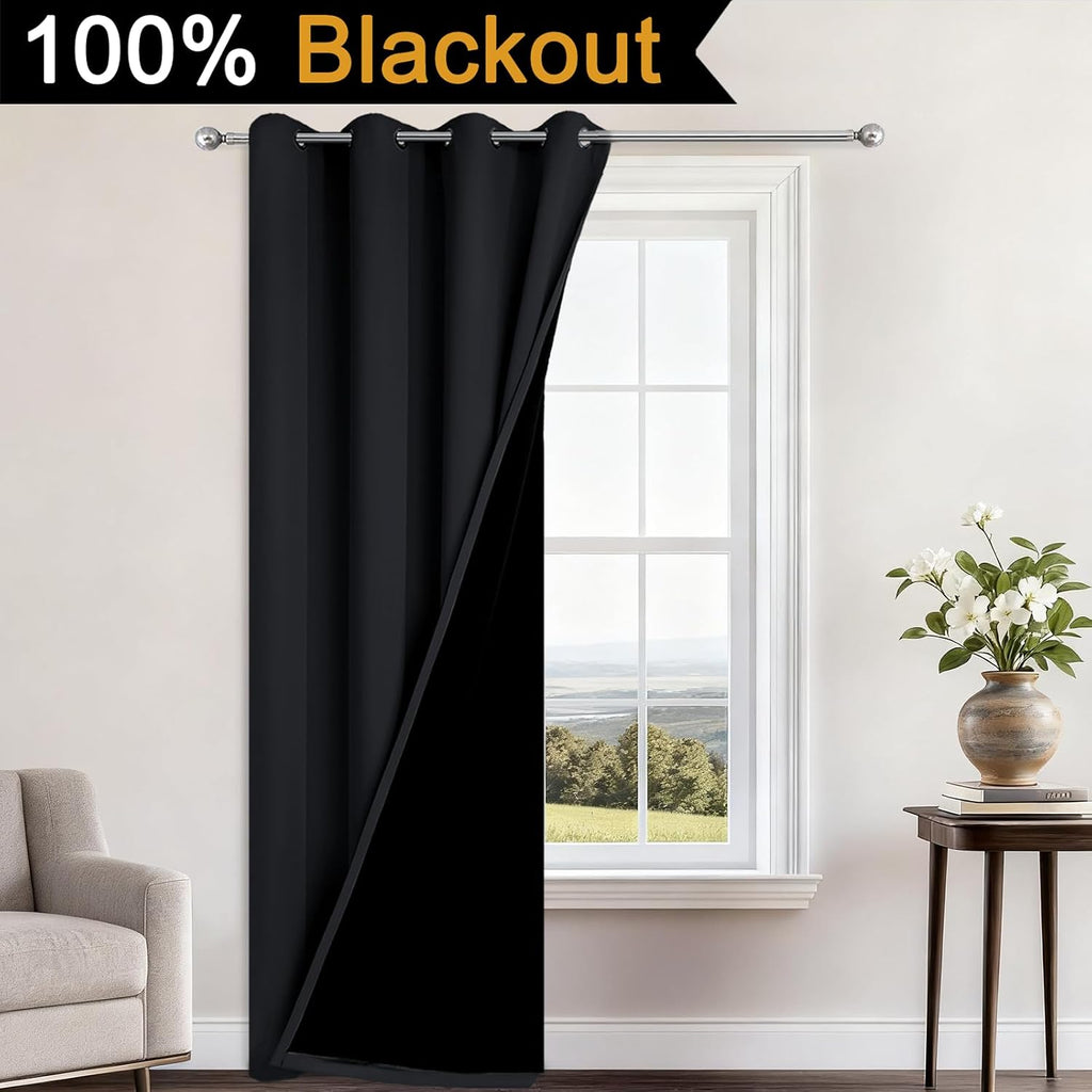 Yakamok 84 Inch Length 100% Blackout Curtains for Bedroom, 2 Thick Layers Thermal Insulated Grommet Total Blackout Drapes with Black Liner…