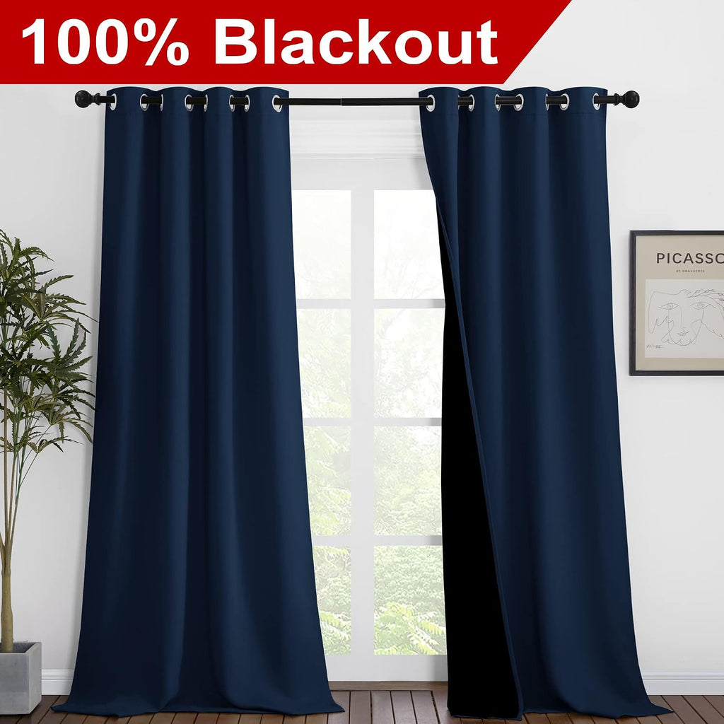 Nicetown Complete 100% Blackout Curtain Set, Thermal Insulated & Energy Efficiency Window Draperies for Guest Room, Full Shading Panels for…