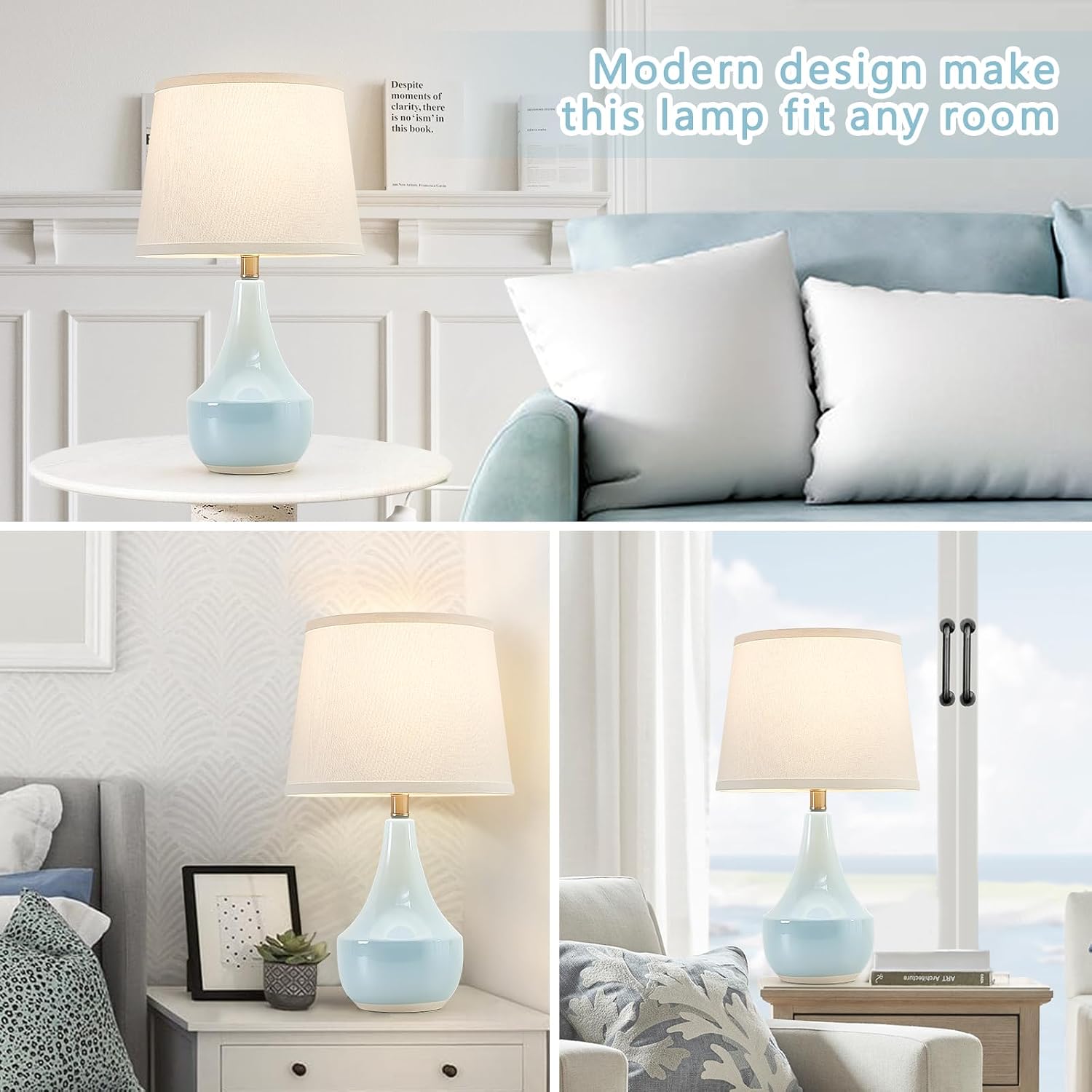 GyroVu 18" Table Lamp Set of 2, Ceramic Lamp Classic Beside Lamps Nightstand Lamp Modern Cute Lamp for Living Room, Bedroom & Office…