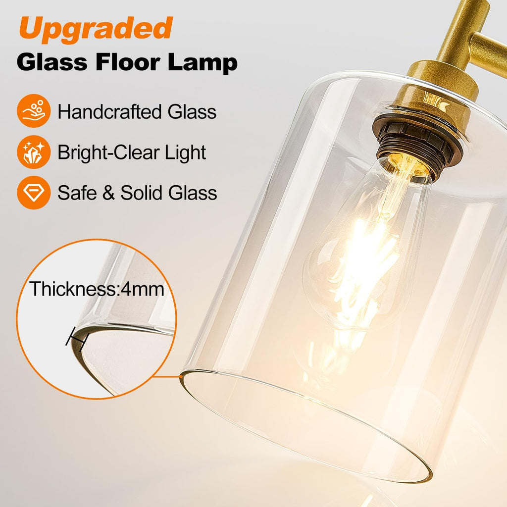 Upgraded】Dimmable Gold Floor Lamp for Living Room with Clear Glass Lampshade, Glass Modern Floor Lamp with 900LM Edison Bulb Included…