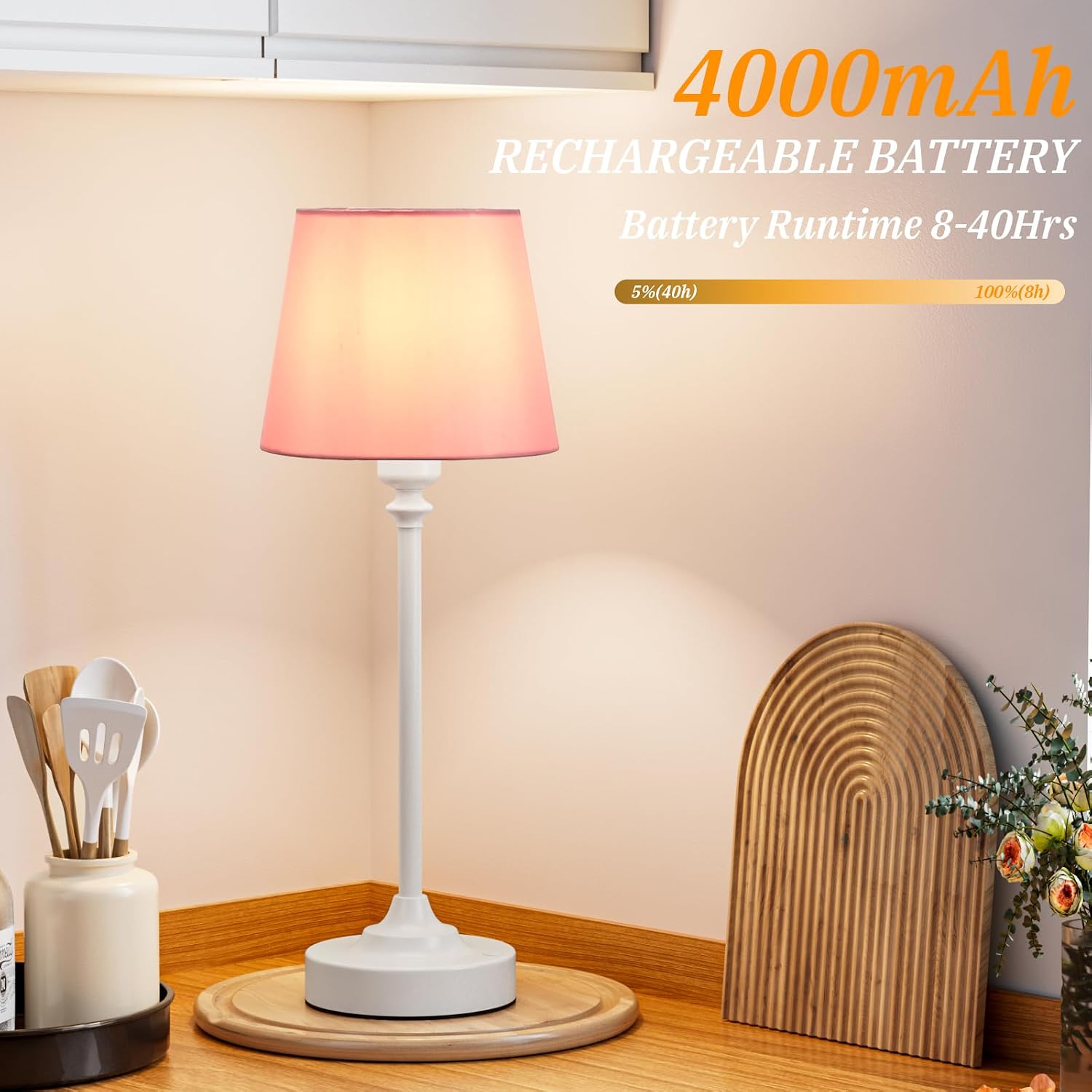 Cordless Table Lamps Rechargeable Set - 2 Pack White 4000mAH Battery Operated Lamps for Decor, 3000K Stepless Dimming Touch Control…