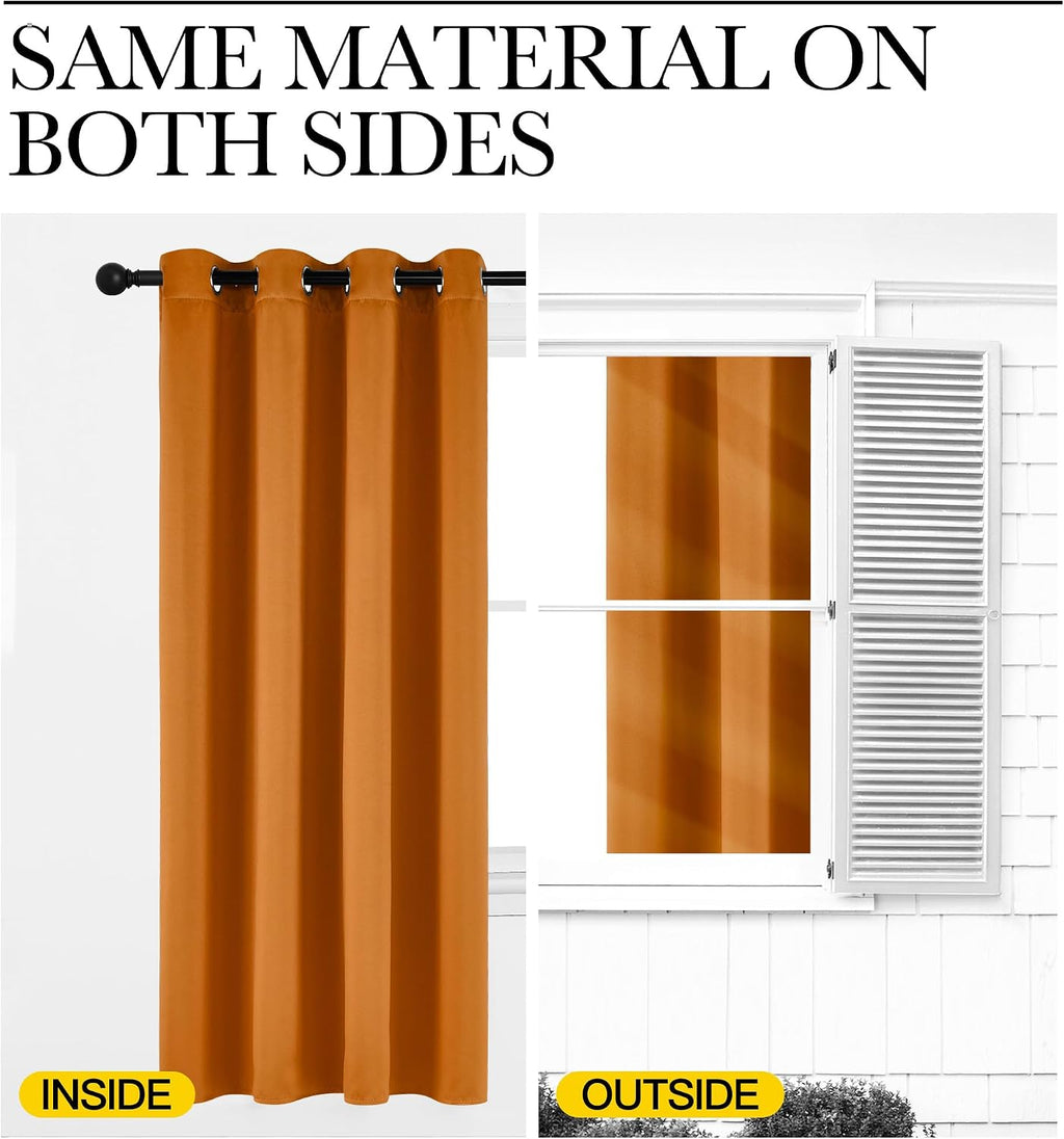 Nicetown Room Darkening Orange Curtains 63 inches Long - Grommet Faux Silk Thermal Drapes Light Reducing Energy Saving Privacy Window …