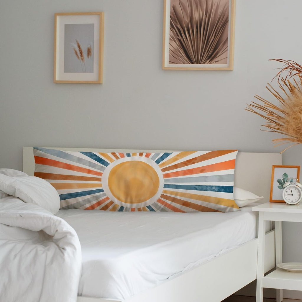 Boho Abstract Colorful Sun Body Pillow Covers 20x54, Boho Room Decor, Retro Mid Century Modern Sunrise Sunset Long Body Pillow Case Cover…