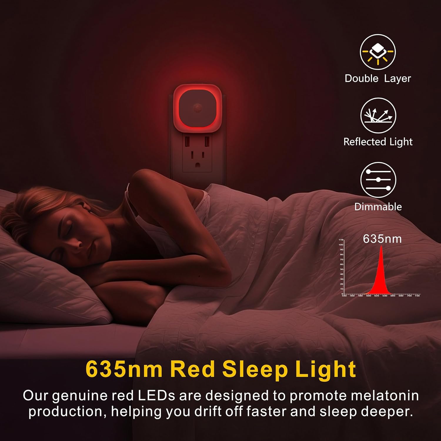 YUNLEX 2 Pack Plug in Red Sleep Night Light with Motion Sensor & Dusk to Dawn Sensor, Soft Glow, 0% Blue Light, Dimmable, Auto On/Off…