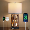 Wood Table Lamp with 3 Color Temperatures, Nightstand Table Lamp with AC Outlet, USB A & C Charging Port, Bedside Lamp for Living Room…