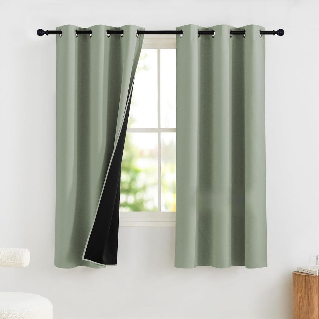 NICETOWN Sage Green Bedroom Curtains 63 Inches Length, 100% Blackout Drapes Thermal Insulated with Grommet for Living Room Office…