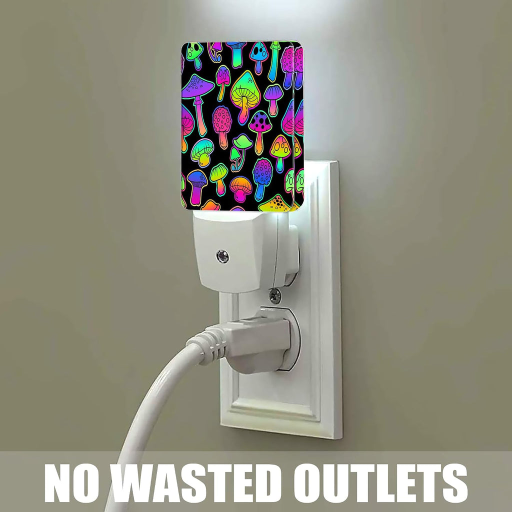 Bright Psychedelic Colors Mushrooms Night Light Plug in Wall Lamp Smart Dusk to Dawn Sensor for Home Decorative, Kids Room Bedroom…