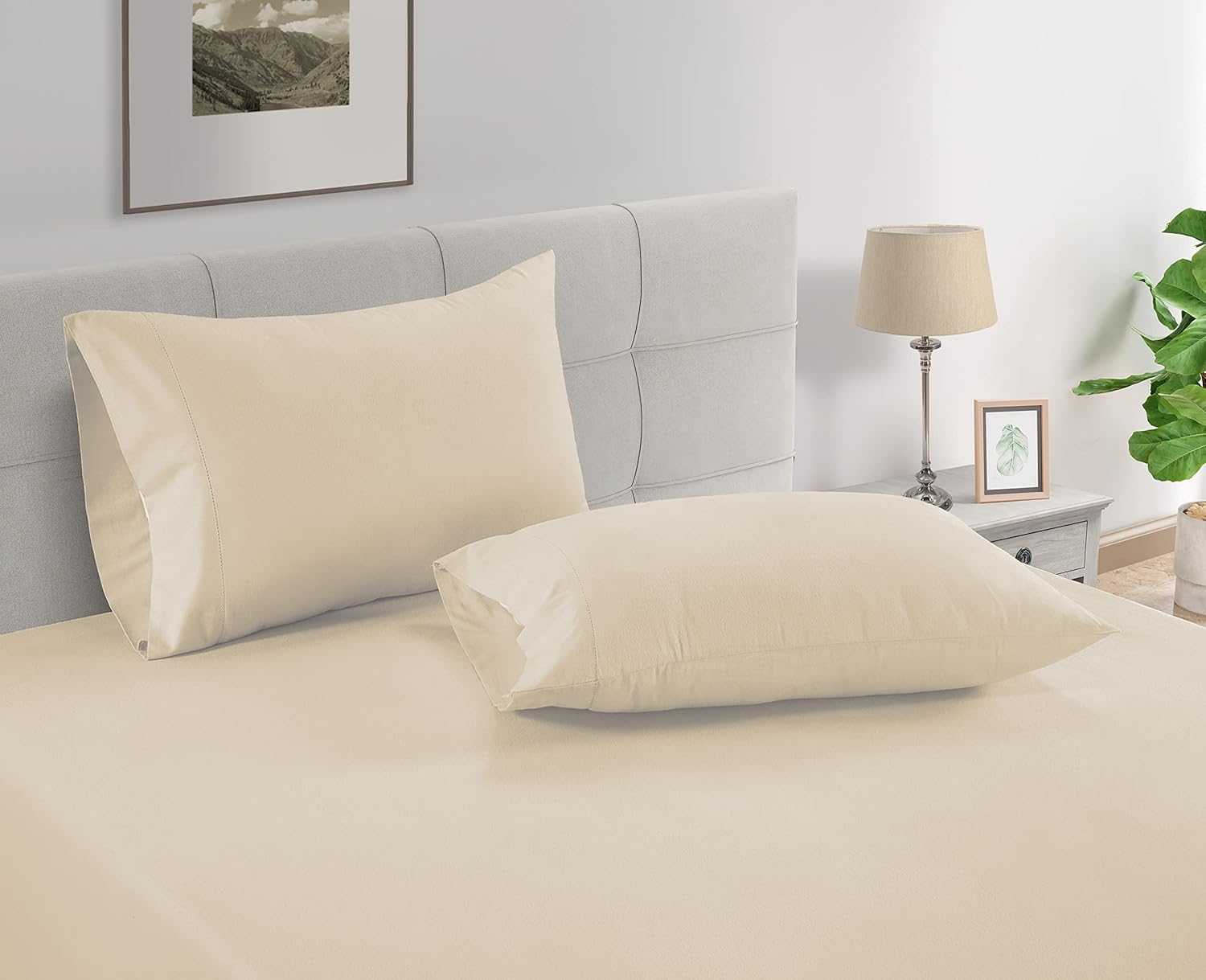 LaneLinen LANE LINEN Pillow Case Covers King Set of 2 100% Egyptian Cotton Sateen Soft Cool & Smooth Cases - Ivory Cotton