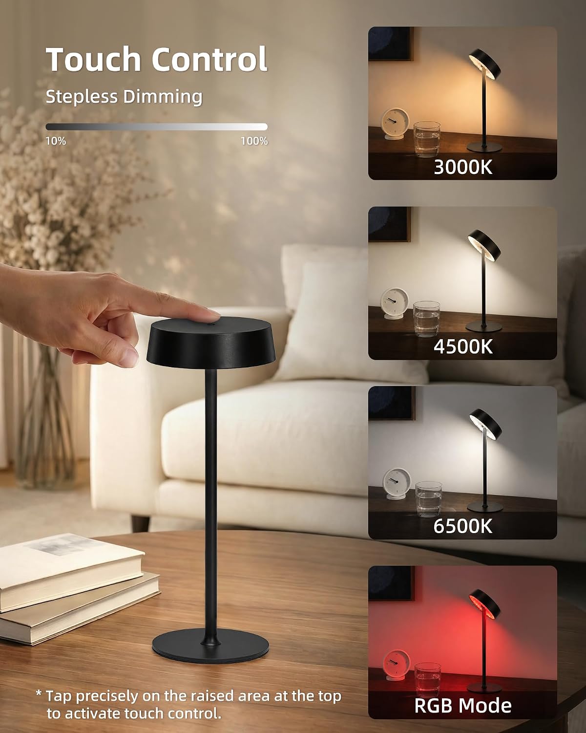 Cordless Lamp, Rechargeable Table Lamp, Battery Operated, RGB Dimmable Touch Control, 3 Color Temperatures, LED Memory Function, Portable…