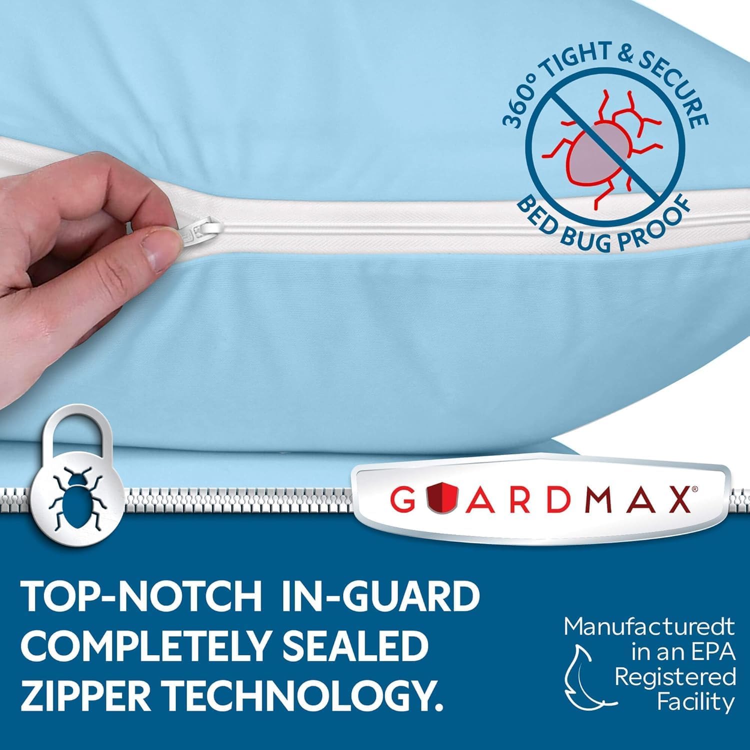 Guardmax Waterproof Pillow Protector Light Blue King Size - Zippered Bed Bug Pillow Protector 12 Pack - Hypoallergenic Pillow Case Cover…