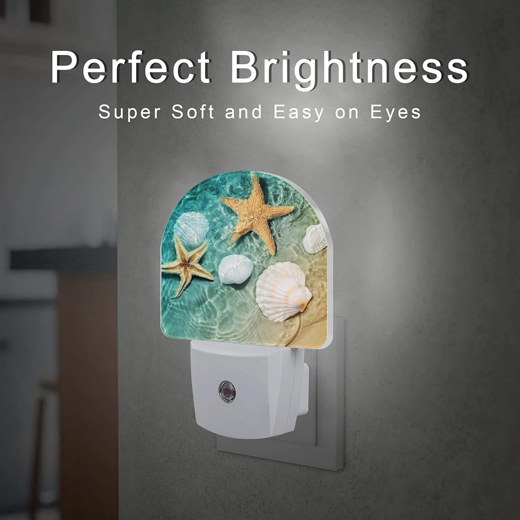 Starfish and Seashell Night Light Plug into Wall, Summer Beach Ocean Waves Dusk to Dawn Night Light Plug in,0.5w Energy Saving Sleep…