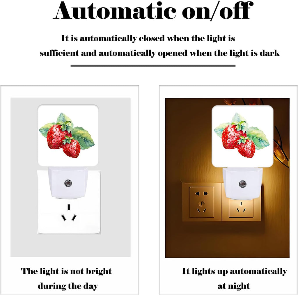 Watercolor Cute Strawberry Night Light, Plug Into Wall with Dusk to Dawn Light Sensors, Warm Nightlights for Bedroom, Bathroom, Hallway…