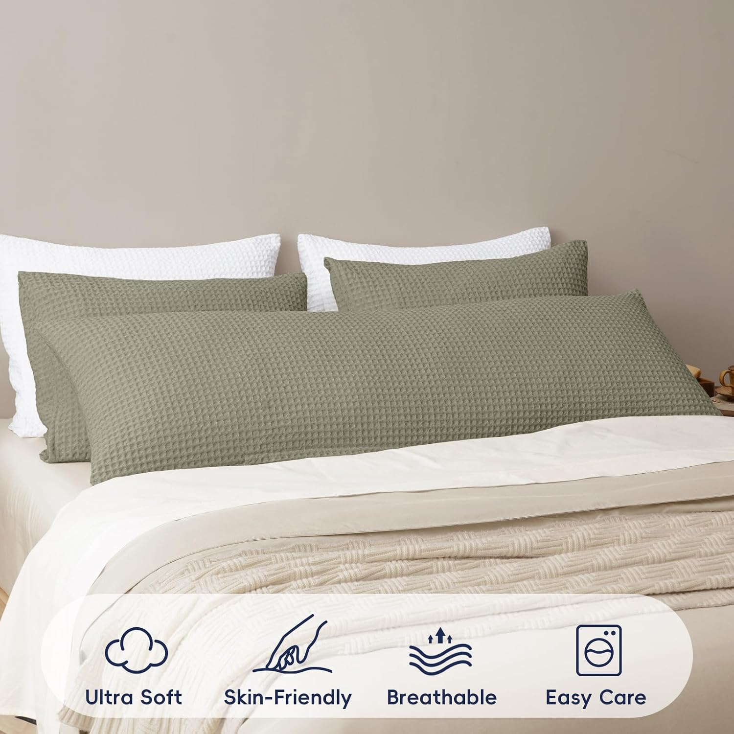 Phf Ultra Soft Waffle Weave Body Pillowcase with Zipper, No Insert, 1Pack 20" x 54" Pillow Sham, Breathable & Skin-Friendly Body Pillow cas…