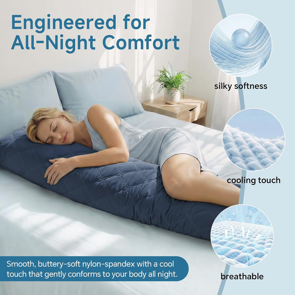 Bedelite Cooling Body Pillow for Adults, Creative Ultra Soft Cool-Touch Quilted Nylon-Spandex Body Pillow Cover, Adjustable Memory Foam Lon…