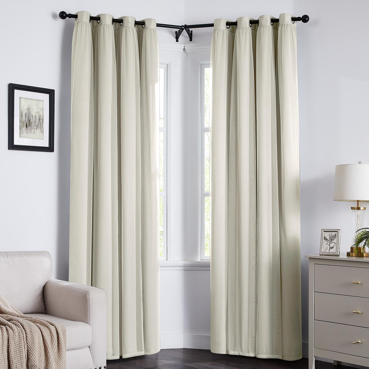 Swandream Blackout Curtains for Bedroom, Double Layer Ivory Curtains, Black Out Curtain 90 inch Long with Sheer Overlay for Living Room, Ro…