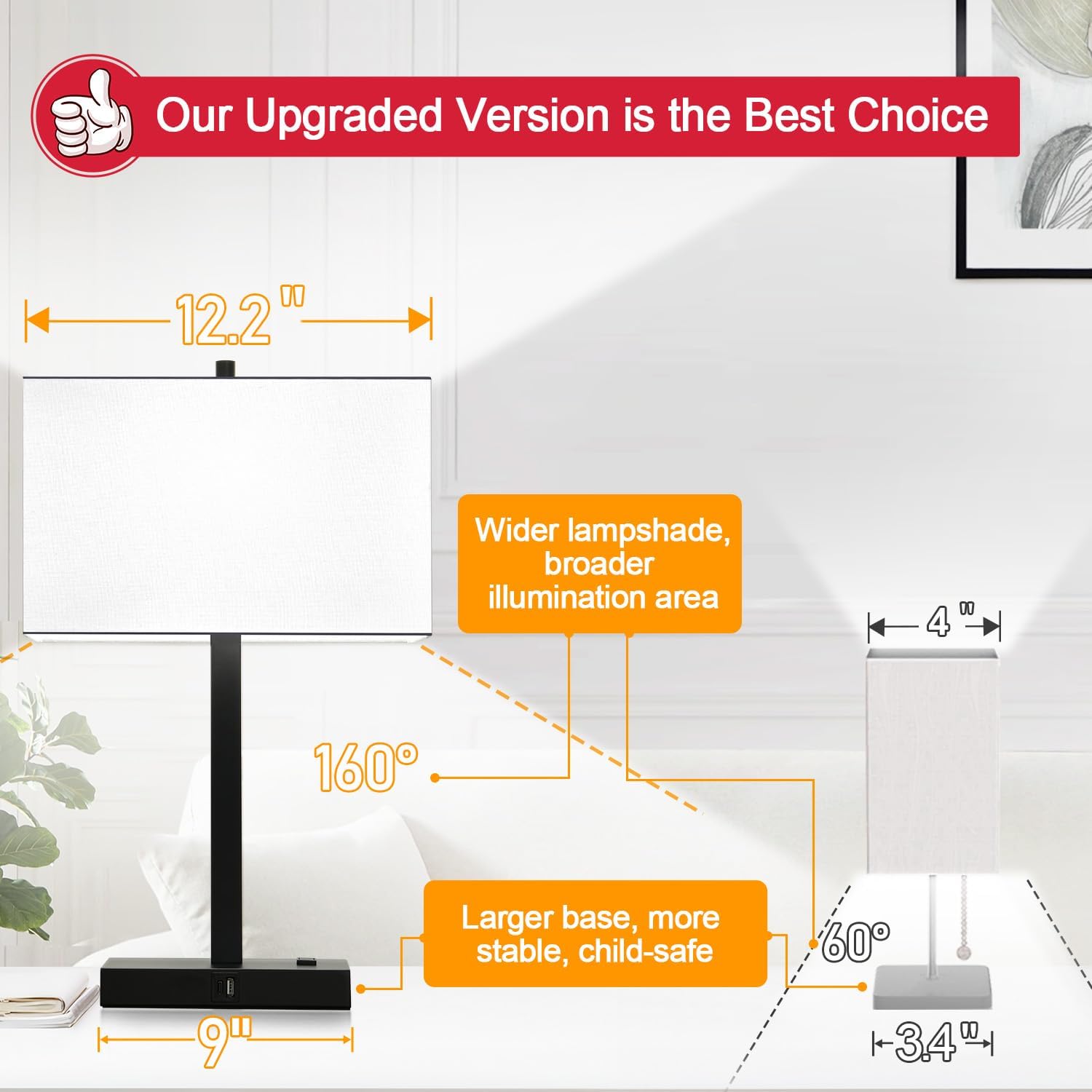 Lynnoland 21" Set of 2 Table lamp with USB A+C & AC Outlets, Touch Control 3-Way Dimmable Nightstand Lamps for Bedroom Living Room Office…