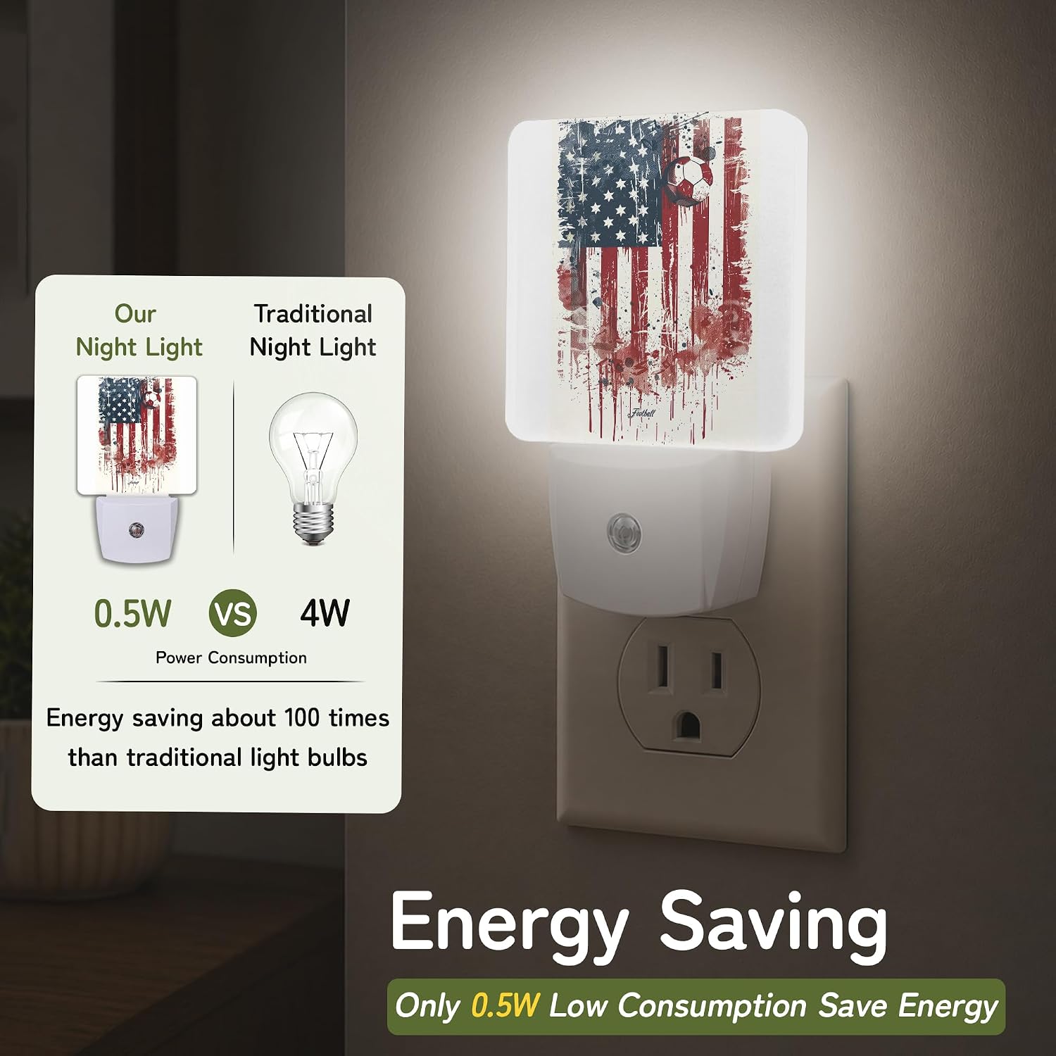 Night Light, Soccer American Flag Night Lights Plug into Wall for Bedroom Bathroom Hallway Kitchen, Dusk to Dawn Sensor Decorative Gift…