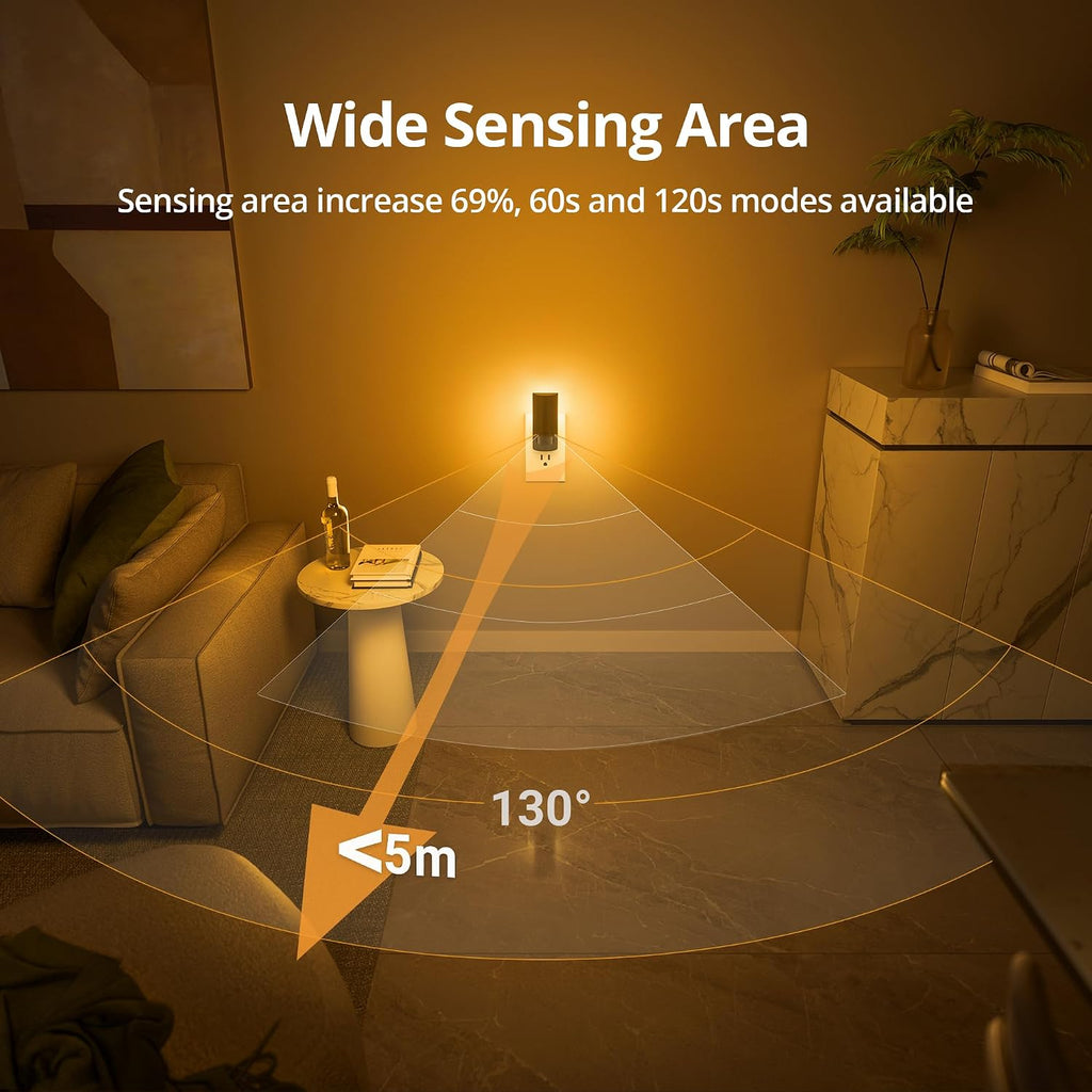 Lyridz Plug-in LED Amber Night Light with Motion Sensor, Rotatable, Dimmable Backlit Nightlight, 1-150lm Adjustable Brightness for…