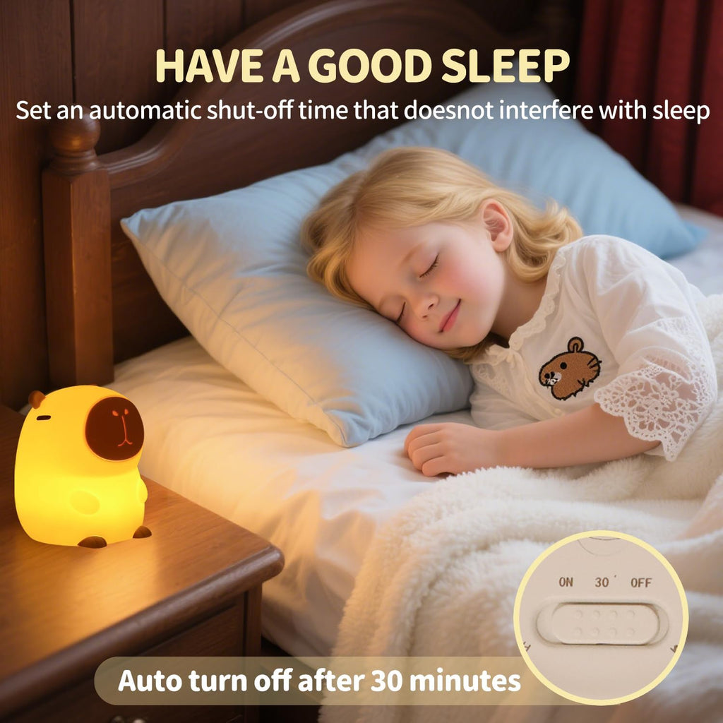 Daixinde Capybara Night Light Squishy, 50Hrs Nursery Night Light, Touch Control 2 Brightness, 30Min Auto-Off, Rechargeable Bedside Lamp for…