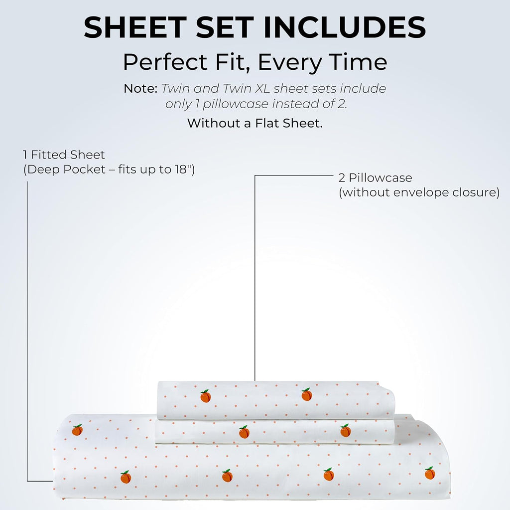 Full Size Fitted Sheet with 18" Deep Pockets, No Flat - Percale Weave Natural - Breathable 100% Cotton Printed Bedding, 1 Fitted Sheet +…