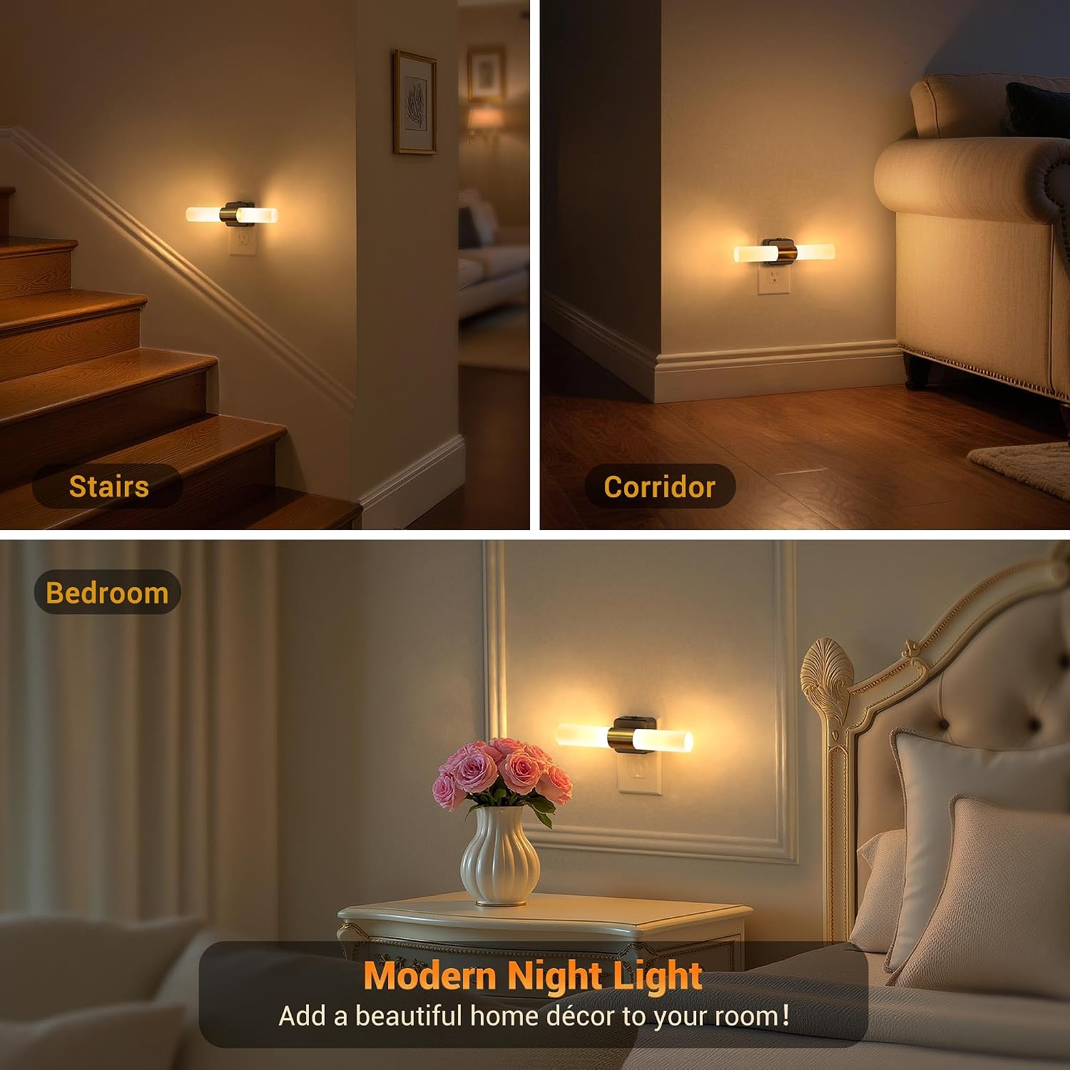 JandCase LED Night Light, 2 Pack Night Lights Plug into Wall, 3000K Soft White, 0-100LM Adjustable Brightness, 180° Rotating Plug in…