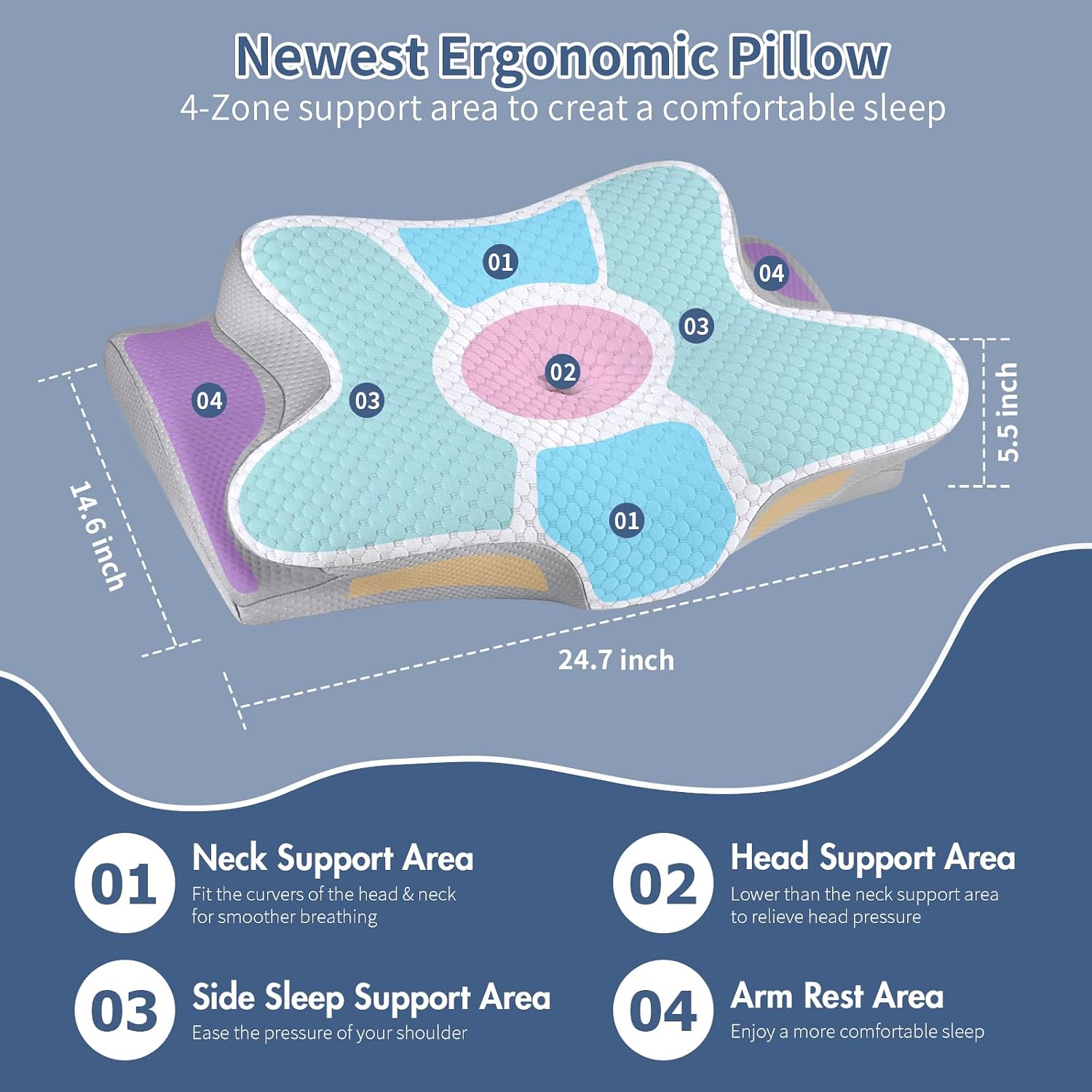 Bespillow Cervical Neck Pillow for Sleeping - Ergonomic Side Sleeper Pillow for, Contour Cervical Pillow for Neck Support, Orthopedic Memo…