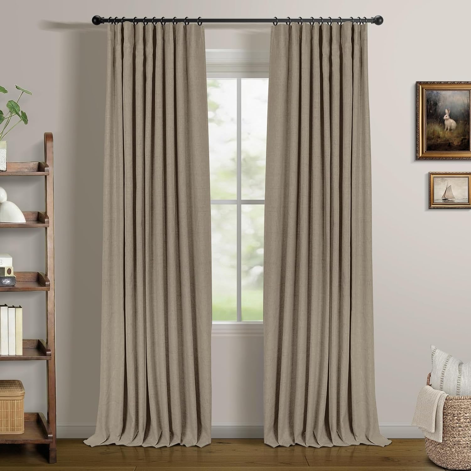 INOVADAY 100% Blackout Curtains for Bedroom, Black Out Curtains 84 Inch Long, Clip Rings Linen Blackout Drapes, Thermal Insulated Room…
