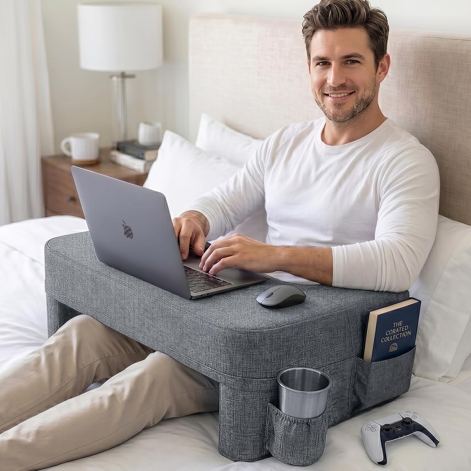 Septsun 26" Extra Wide Lap Desk Pillow - Gaming Reading Pillow & Laptop Lap Desk w/Ergonomic Arm Elbow Support for WFH, Bed, Couch, Floor…