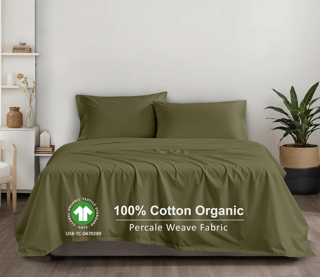 Ruvanti 100% Cotton Organic Percale Sheets Twin Size – Crisp Cooling Bed Sheets for Hot Sleepers, Deep Pocket 15”, Soft Peach Finish, Breat…