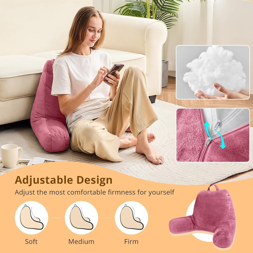 Sasttie Reading Pillow, Velvet Back Pillow for Bed Sitting Up, Adult Back-Rest Support Cushion with Arms for Sit Up on Couch, Sofa, and…