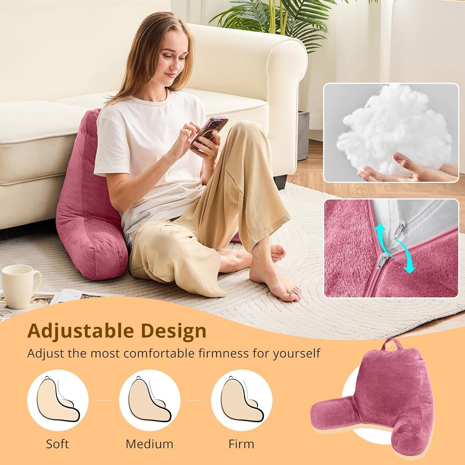 Sasttie Reading Pillow, Velvet Back Pillow for Bed Sitting Up, Adult Back-Rest Support Cushion with Arms for Sit Up on Couch, Sofa, and…
